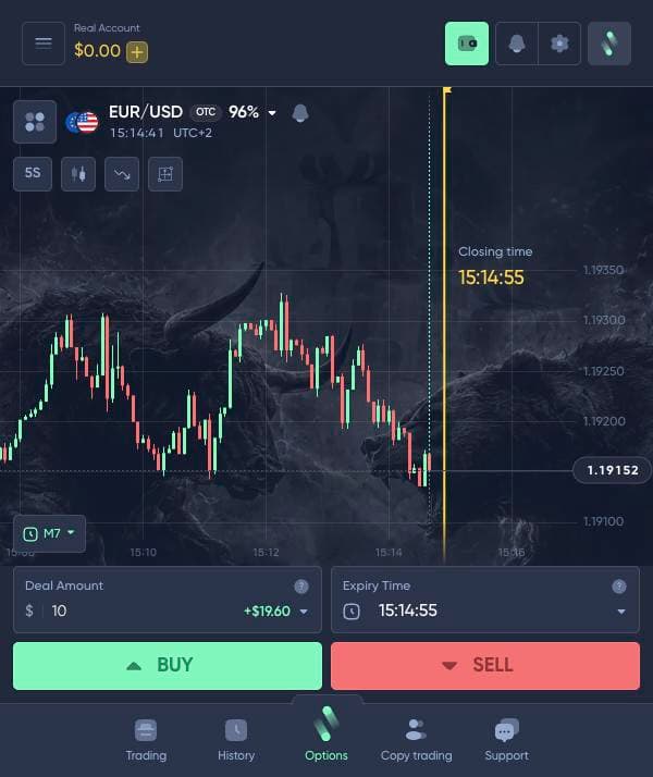The BinoDex trading screen — captured from the live platform